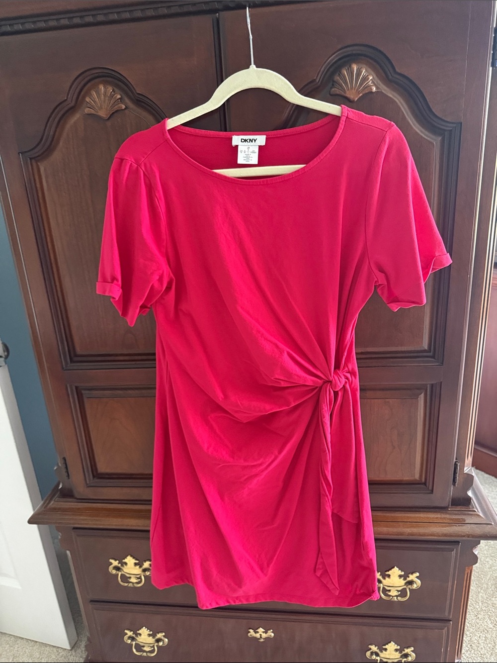 DKNY Fuchsia Knot-Side Short Sleeve Tunic